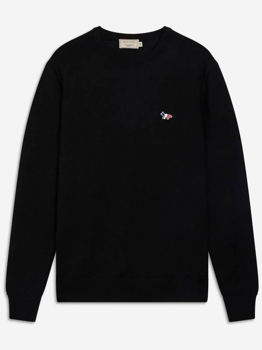 Tricolor Fox Patch Classic Round Neck Knit Top Black - MAISON KITSUNE - BALAAN 2