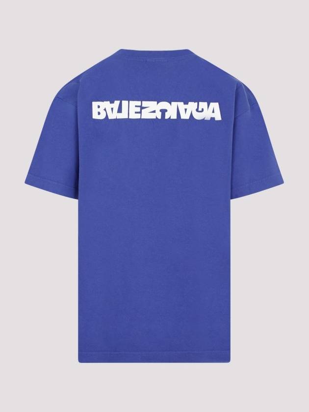 Embroidered Logo Short Sleeve T-Shirt Blue - BALENCIAGA - BALAAN 3