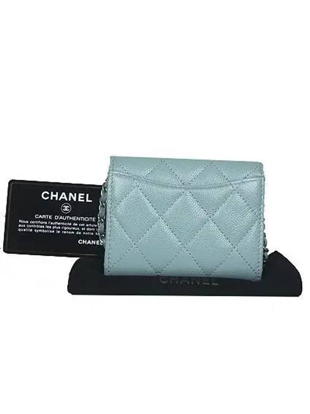 AP0238 Light blue caviar silver COCO logo chain cross mini card wallet - CHANEL - BALAAN 3