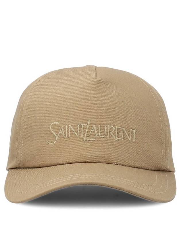 Embroidered Logo Gabardine Weave Cotton Ball Cap Beige - SAINT LAURENT - BALAAN 3