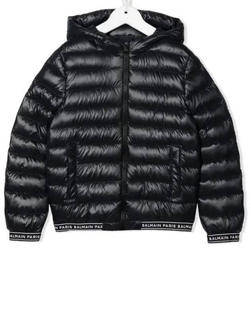 Kids 6 10 Logo Band Hooded Padded Parka Black - BALMAIN - BALAAN 1