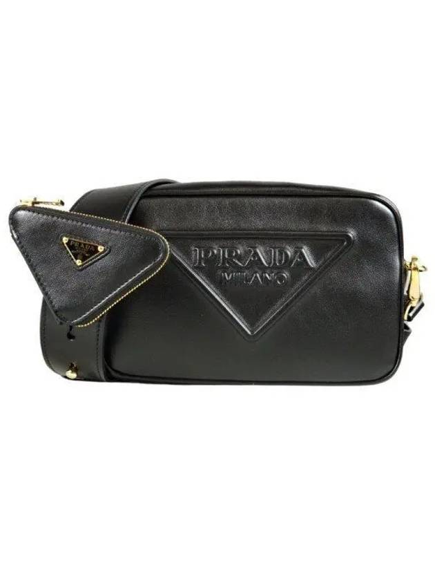 Triangle logo embossed leather camera bag 1BH195 2 270583 1061993 - PRADA - BALAAN 1