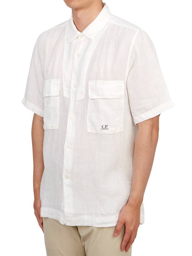 Linen Short Sleeve Shirt White - CP COMPANY - BALAAN 3