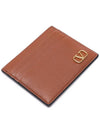 Gold V Logo Signature Leather Card Wallet Brown - VALENTINO - BALAAN 6