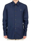 Men's Embroidered ORB Long Sleeve Shirt Navy - VIVIENNE WESTWOOD - BALAAN 2