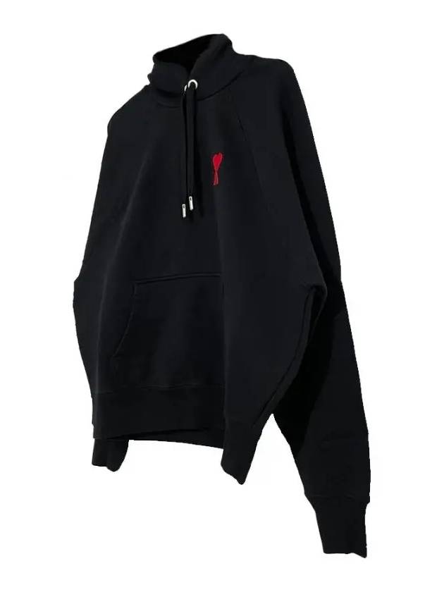 Heart Embroidered Logo Organic Cotton Hoodie Black - AMI - BALAAN 4