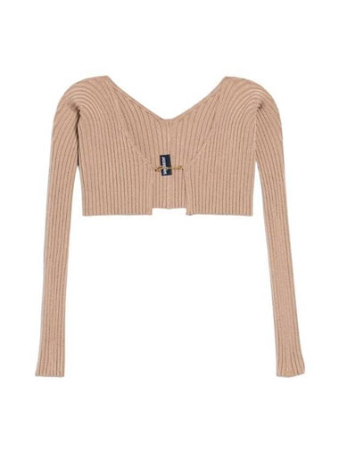 La Maille Pralu Micro Charm Logo Cardigan Light Brown - JACQUEMUS - BALAAN 1