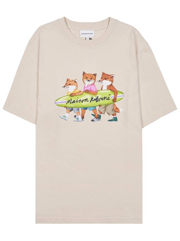 Surfing Foxes Logo Print Short Sleeve T-Shirt Beige - MAISON KITSUNE - BALAAN 11