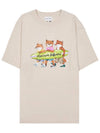 Surfing Foxes Logo Print Short Sleeve T-Shirt Beige - MAISON KITSUNE - BALAAN 10