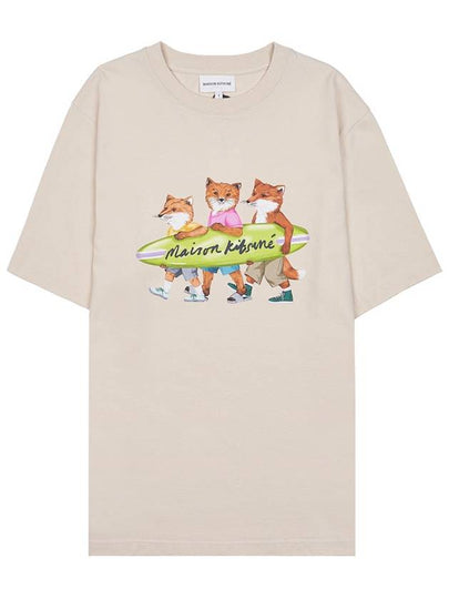 Surfing Foxes Logo Print Short Sleeve T-Shirt Beige - MAISON KITSUNE - BALAAN 2