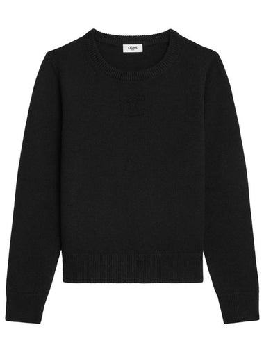 Triomphe Jacquard Crew Neck Heritage Cashmere Knit Top Black - CELINE - BALAAN 1