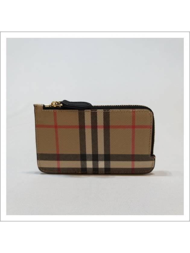 Vintage Check Leather Zipper Card Wallet Beige - BURBERRY - BALAAN 4