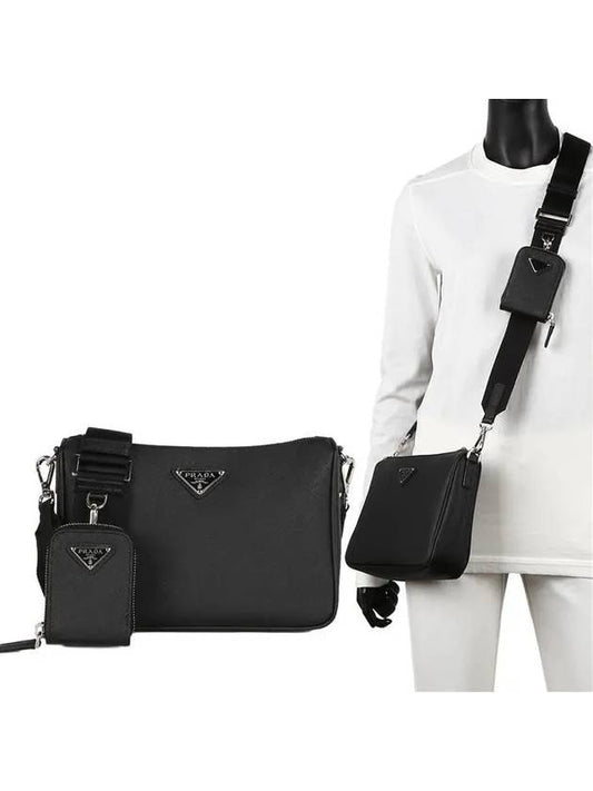 triangle logo leather shoulder bag black - PRADA - BALAAN 2