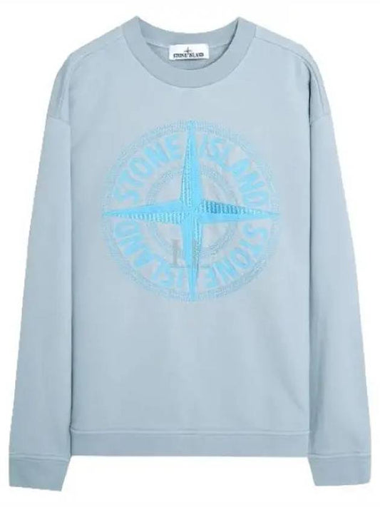 Garment Dyed Stitches Four Print Crewneck Sweatshirt Sky Blue - STONE ISLAND - BALAAN 2
