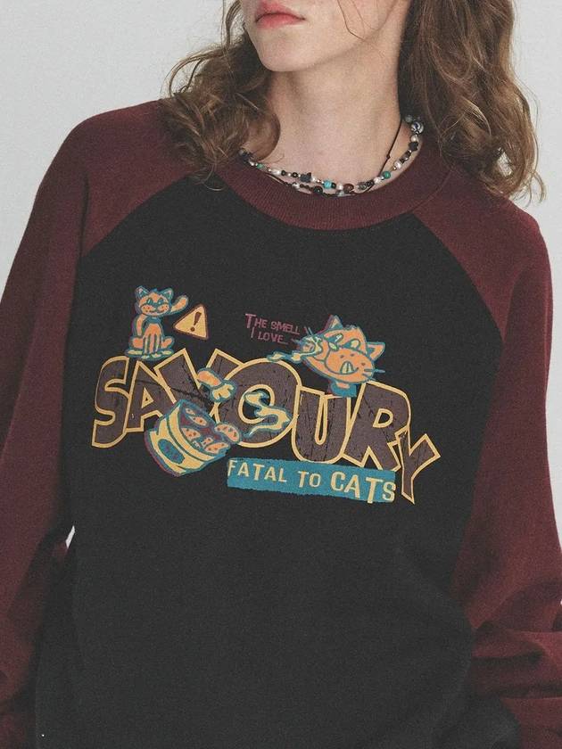 SNACK CAT Raglan Sweatshirt Burgundy - CPGN STUDIO - BALAAN 2