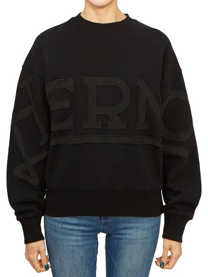 Embroidered Logo Crew Neck Cotton Sweatshirt Black - HERNO - BALAAN 2