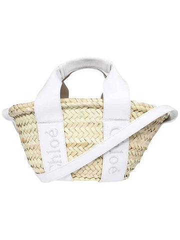 Sense Small Raffia Tote Bag Beige White - CHLOE - BALAAN 1