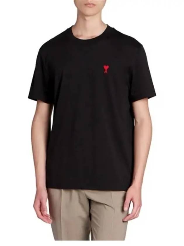 Small Heart Logo Short Sleeve T-Shirt Black - AMI - BALAAN 4