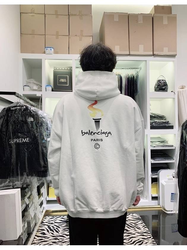 Embroidered Flame Logo Hoodie White - BALENCIAGA - BALAAN 4