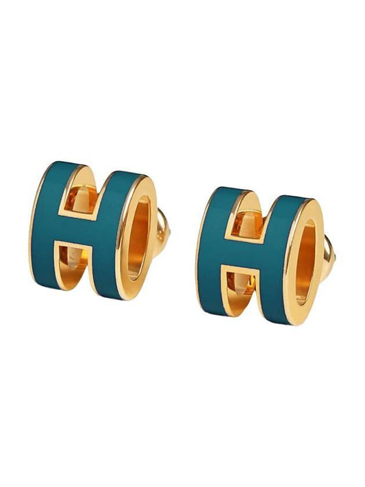 Mini Pop H Earrings Blue Jean Gold - HERMES - BALAAN 1