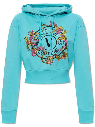 Versace Jeans Couture Sweatshirt With Print And Shimmering Sequins, Women's, Blue - VERSACE - BALAAN 1