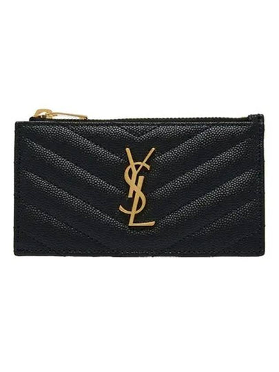 Monogram Fragment Zipper Card Wallet Black - SAINT LAURENT - BALAAN 2