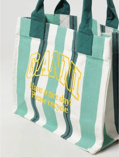 Logo Stripe Tote Bag Shoulder Bag Green - GANNI - BALAAN 2