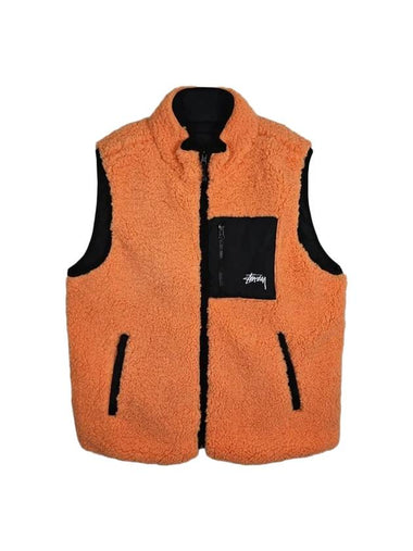 Reversible Stock Sherpa Vest Orange - STUSSY - BALAAN 1