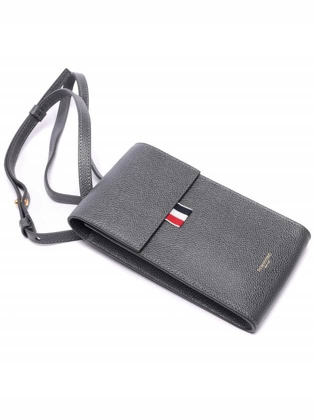 Three Stripes Strap Leather Phone Case Grey - THOM BROWNE - BALAAN 6