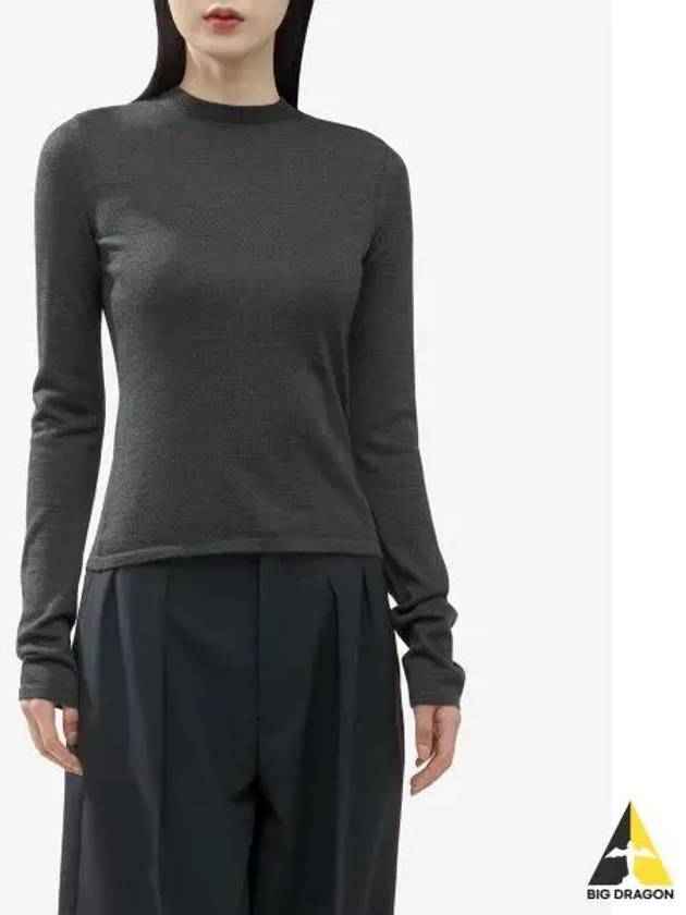 Crew Neck Cashmere Wool Silk Knit Top Charcoal - SAINT LAURENT - BALAAN 2