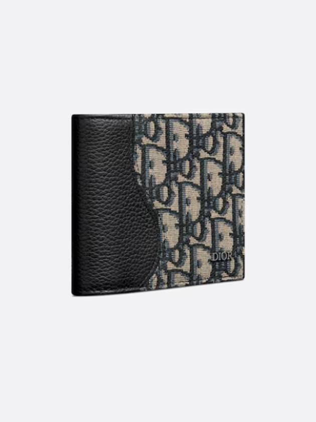 Saddle Oblique Jacquard Half Wallet Black Beige - DIOR - BALAAN 4