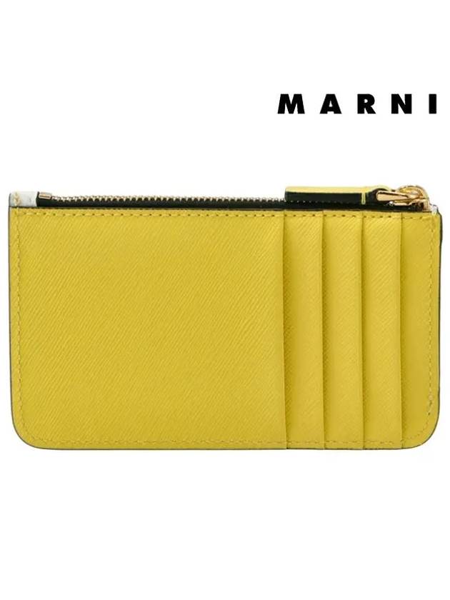 Saffiano Two-Tone Zipper Card Wallet White Yellow - MARNI - BALAAN 4