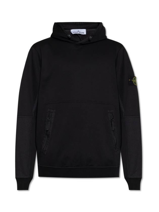 Regular Fit Mercerized Cotton Fleece Cotton Hoodie Black - STONE ISLAND - BALAAN 2