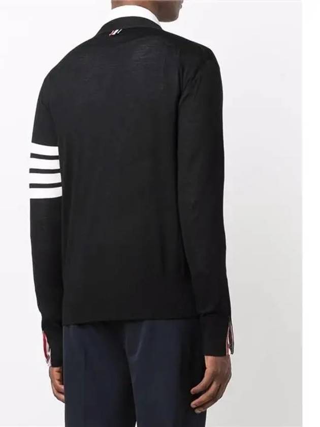 Men's Sustainable Classic Diagonal Wool Cardigan Black - THOM BROWNE - BALAAN 7