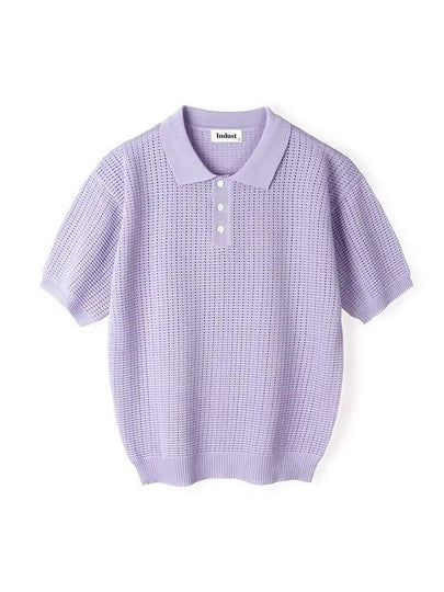 Crochet Button Collar Half Knit Top Violet - INDUST - BALAAN 2