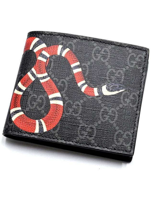 Snake Print Leather Half Wallet Black - GUCCI - BALAAN 3