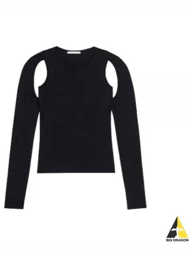 Cutout Cotton Long Sleeve T-Shirt Black - HELMUT LANG - BALAAN 2