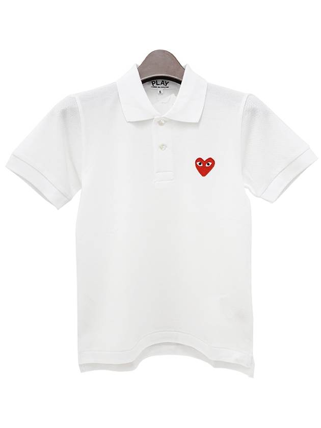 24SS Comme des Garçons Women's Play Red Heart Patch Polo Short Sleeve T-Shirt White P1T005E - COMME DES GARCONS PLAY - BALAAN 1