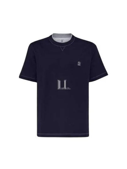 Cotton Short Sleeve T-Shirt Navy - BRUNELLO CUCINELLI - BALAAN 2