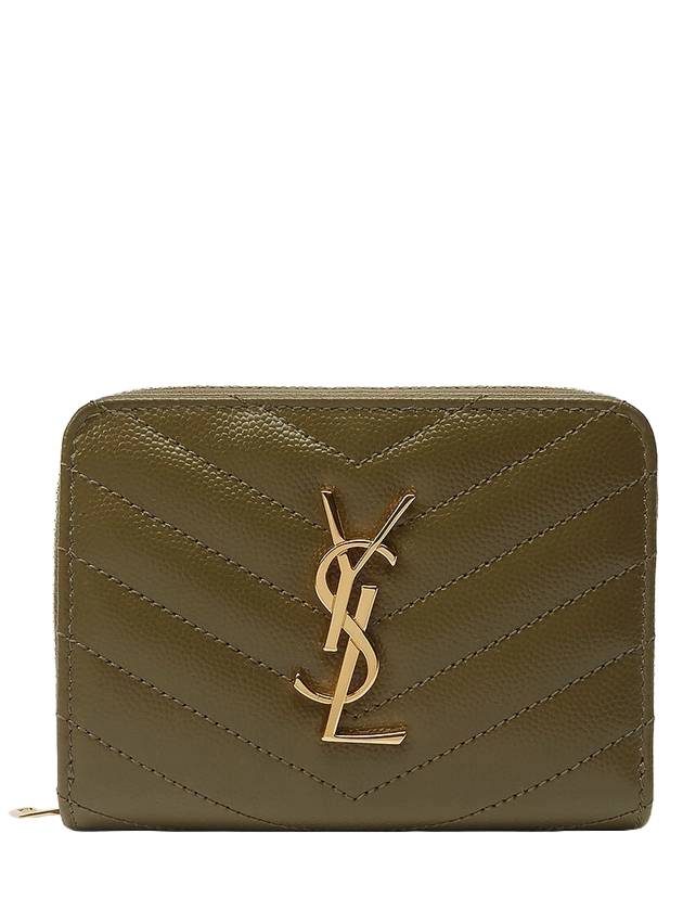 Gold Monogram Zipper Half Wallet Green - SAINT LAURENT - BALAAN 1