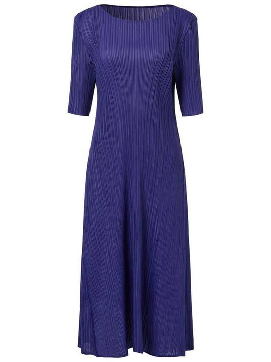 Women's Short Sleeve Round Neck Flare Pleated Dress Blue - MONPLISSE - BALAAN 1