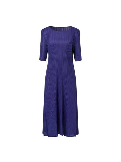 Women's Short Sleeve Round Neck Flare Pleated Dress Blue - MONPLISSE - BALAAN 2