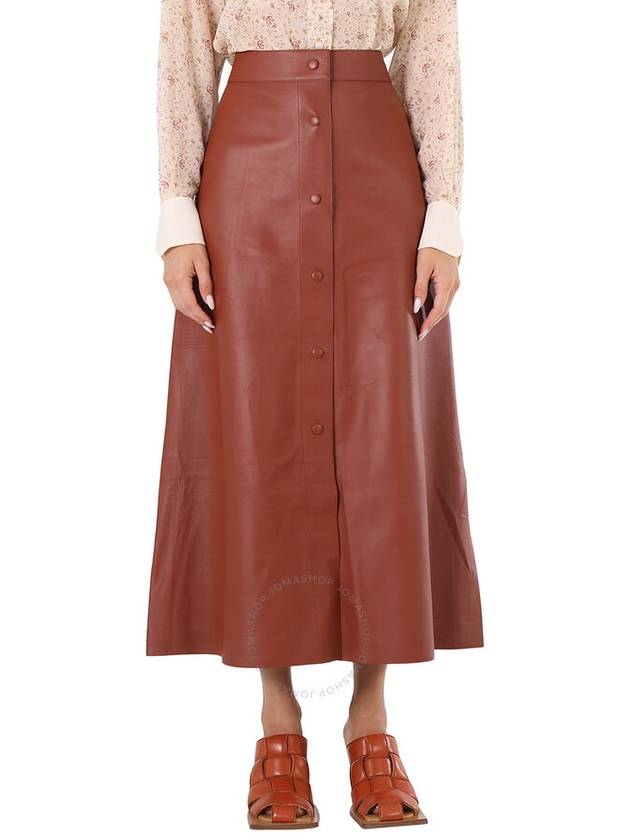 Women's Button Leather A-Line Skirt Brown - CHLOE - BALAAN 2