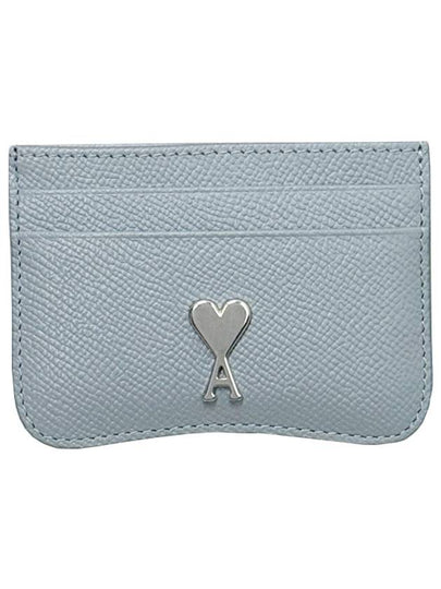 Heart Logo Plaque Leather Card Wallet Clay Blue - AMI - BALAAN 2