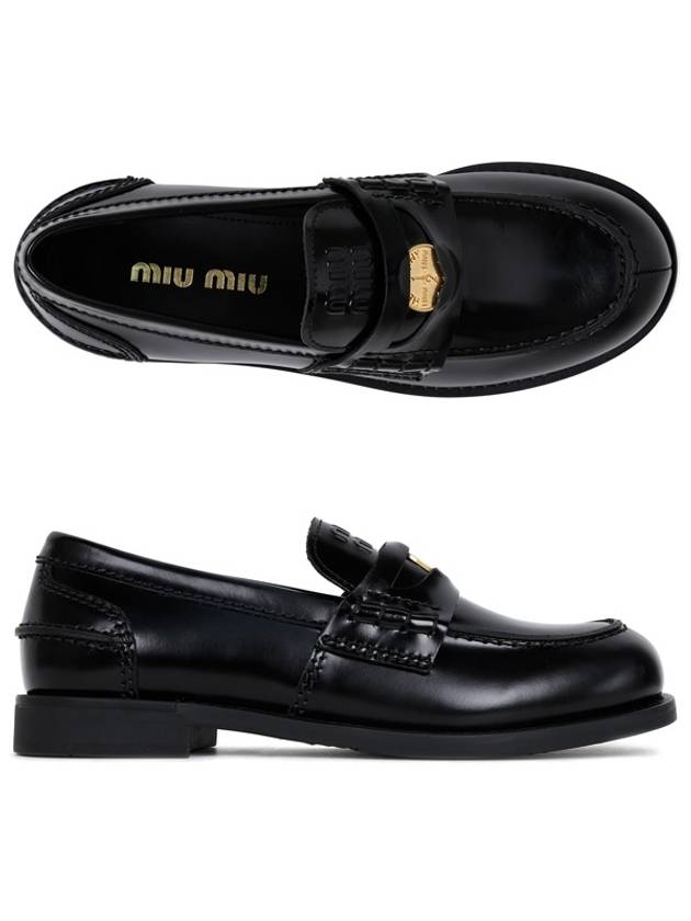 Brushed Leather Penny Loafers Black - MIU MIU - BALAAN 2