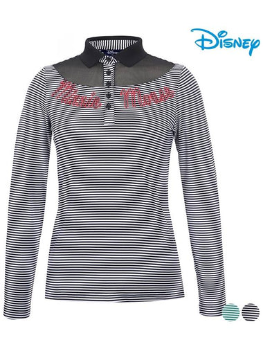 Striped Mesh Long Sleeve Collar T-Shirt DL1LTS004 - DISNEY GOLF - BALAAN 1