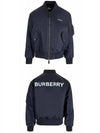 Men's Logo Print Nylon Bomber Jacket Smoke Navy - BURBERRY - BALAAN 5