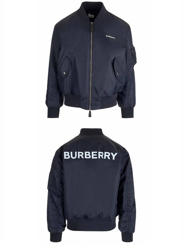 Men's Logo Print Nylon Bomber Jacket Smoke Navy - BURBERRY - BALAAN 5