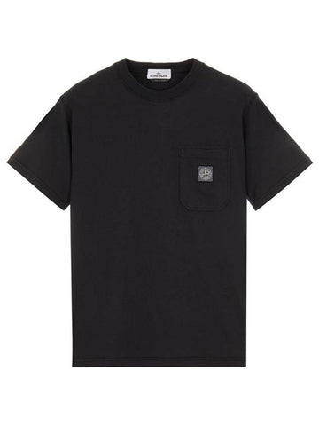 Wappen Logo Patch Pocket Short Sleeve T-Shirt Black - STONE ISLAND - BALAAN 1