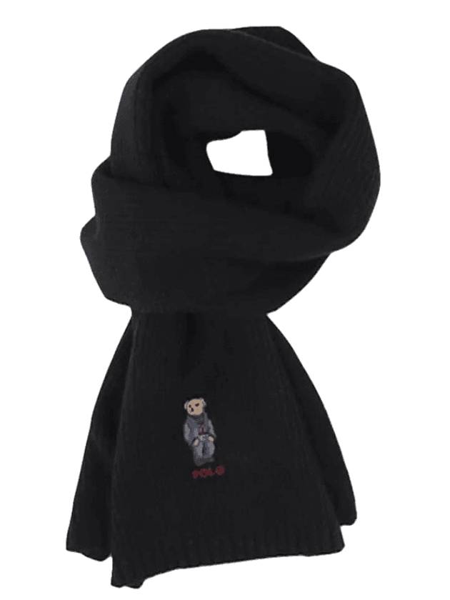 Embroidered Bear Wool Muffler Black - POLO RALPH LAUREN - BALAAN 1